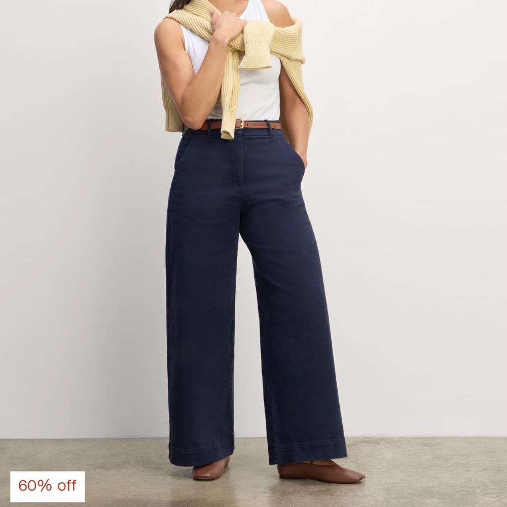 NWT Everlane navy cotton wide leg pant size 4
